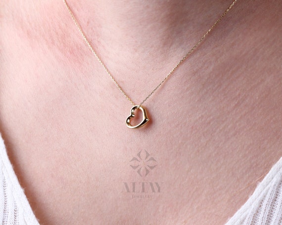14K Gold Heart Necklace, Small Heart Necklace, Mini Heart Pendant, Heart Real Gold Charm, Love Pendant Necklace, Gift for Her