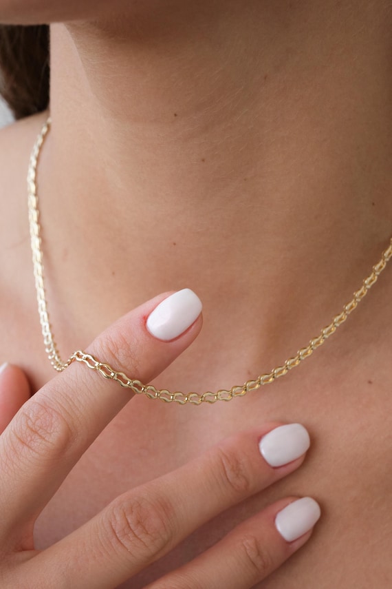 14K Gold Double Oval Link Necklace, Interlocking Link Chain, Minimal Layering Gold Necklace, Unisex Chain