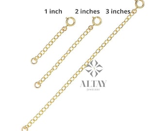 14K Gold Extender Chain, Necklace Bracelet 1" to 3" Extender, Adjustable Gold Extender Link, Spring Ring Clasp, Jewelry Chain Extender