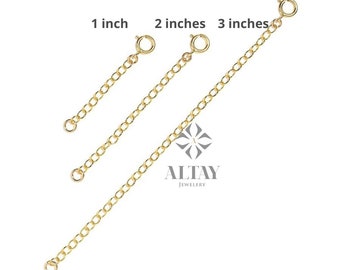14K Gold Extender Chain, Necklace Bracelet 1" to 3" Extender, Adjustable Gold Extender Link, Spring Ring Clasp, Jewelry Chain Extender