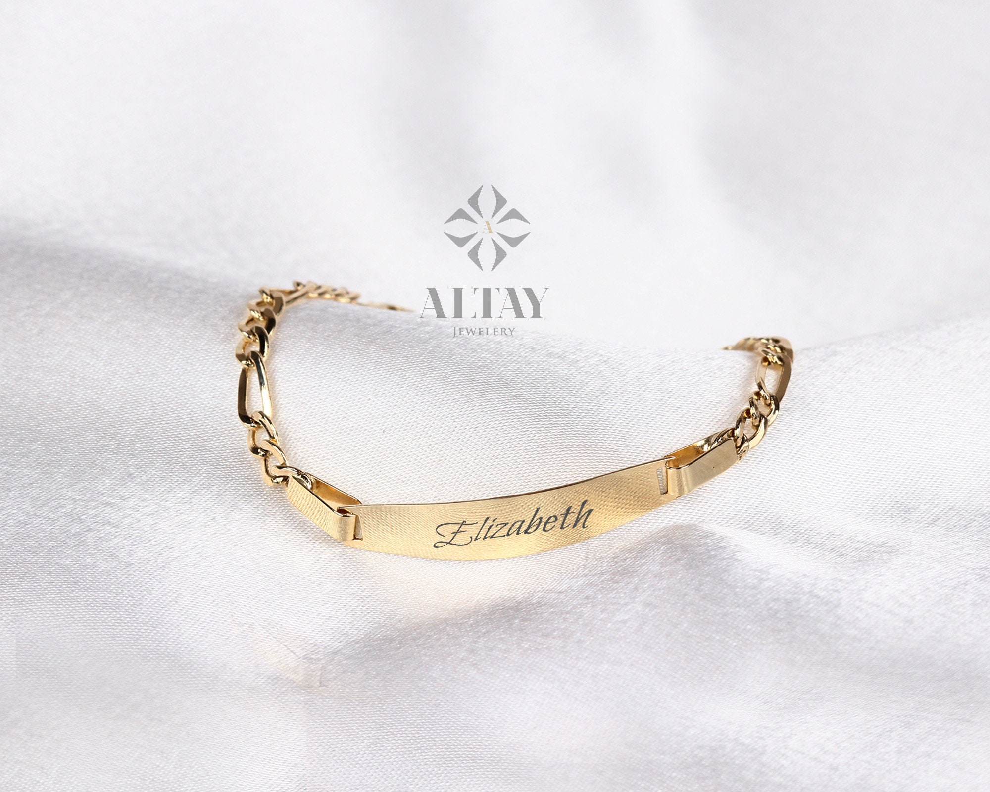 14K Gold Baby ID Bracelet, Child Nameplate Bracelet, Solid Gold Custom