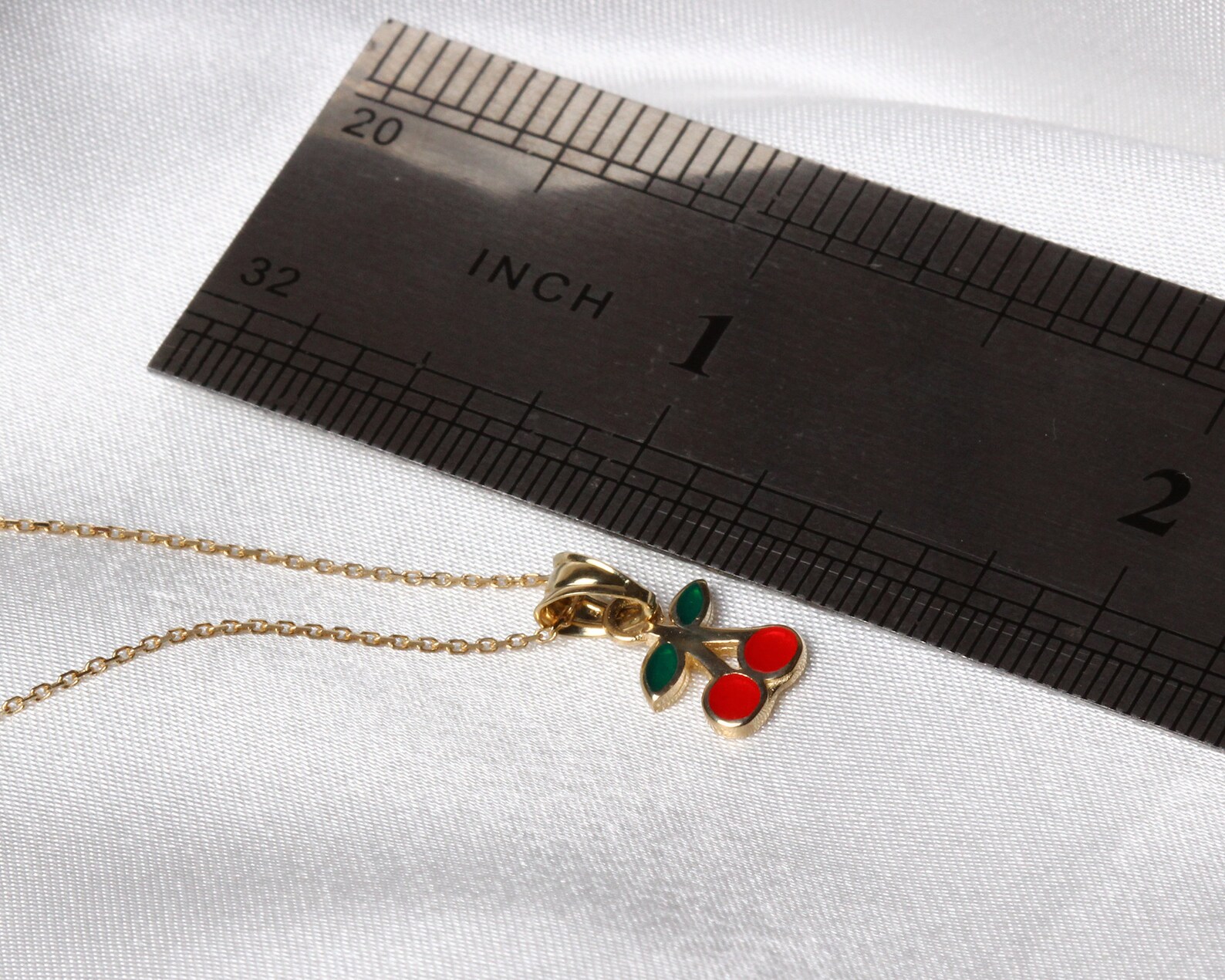 14K Gold Cherry Necklace Dainty Cherries Pendant Layering Etsy