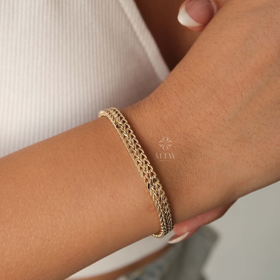14K Gold Palm Franco Chain Bracelet Double Wheat Foxtail Curb