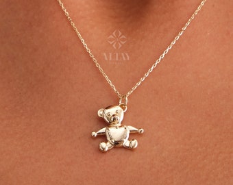 14K Gold Teddy Bear Necklace, Bear Pendant, Mama Bear Choker, Animal Charm Jewelry, Unique Dainty Necklace, Luck Pendant Gift for Her