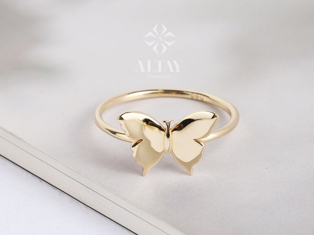 Buy 14K Gold Butterfly Ring Dainty Gold Stacking Ring Statement Online in  India 
