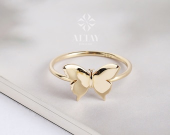 14K Gold Butterfly Ring, Dainty Gold Stacking Ring, Statement Valentine's Day Ring, Minimalist Everyday Fine Jewelry, Gift for Her,