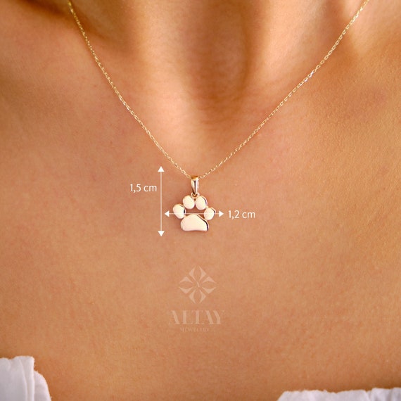 14K Gold Paw Print Necklace, Puppy Paw Pendant, Small Dog Cat Lover Charm Pendant, Engraved Initial Charm, Personalized Memorial Choker Gift