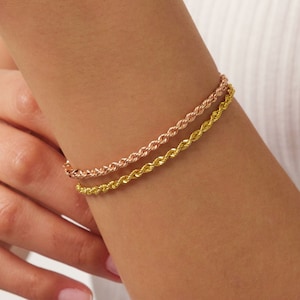 14K Gold Rope Chain Bracelet, Twisted Rope Chain Bracelet, Gold Rope Bracelet, Gold Chain Bracelet, Dainty Gold Women Men Rope Bracelet
