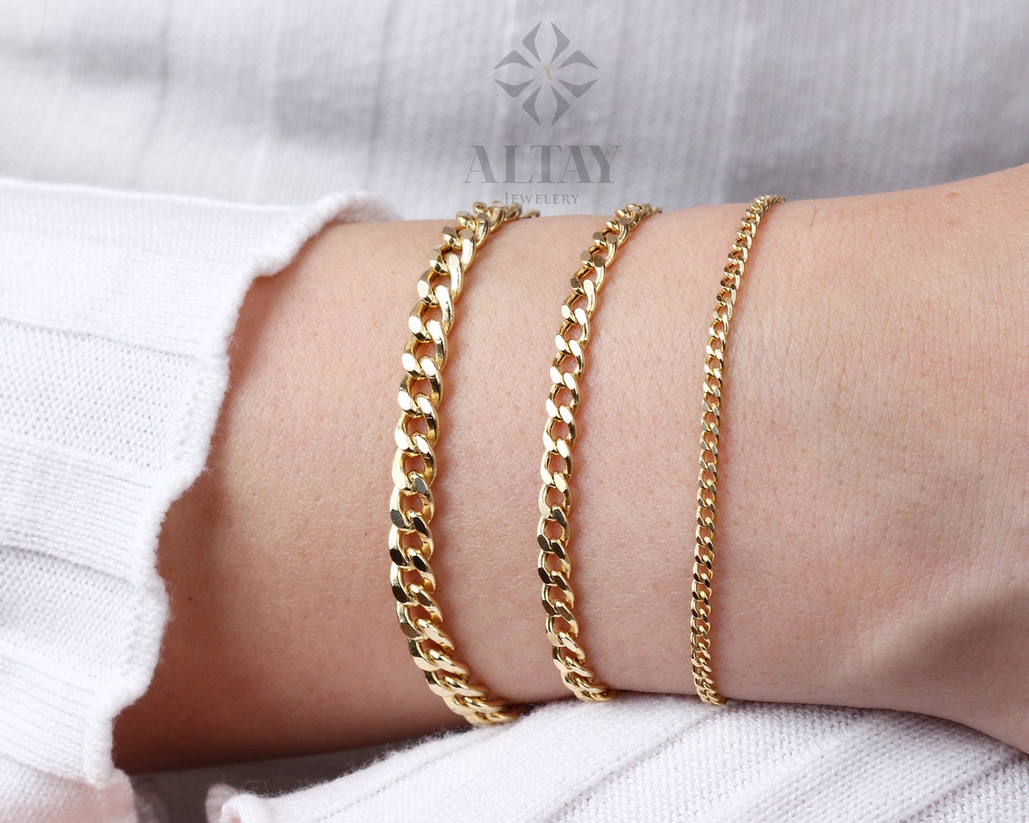 14K Gold Cuban Link Bracelet 2mm 3mm 4mm Curb Layering Chain Etsy