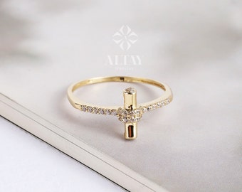 14K Gold Rectangle Bar Ring, Minimalist Stacking Ring, Thin Gold, Stackable, Dainty Ring, Geometric, Jewelry, Vertical Bar, Gift for Her