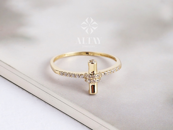 14K Gold Rectangle Bar Ring, Minimalist Stacking Ring, Thin Gold, Stackable, Dainty Ring, Geometric, Jewelry, Vertical Bar, Gift for Her