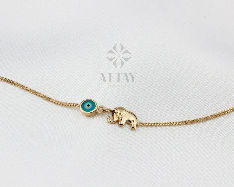 14K Solid Gold Elephant Bracelet, Good Luck Charm Bracelet, Dainty Gold Chain, Animal Bracelet, Minimalist, Gift for Her, Everyday Jewelry image 6
