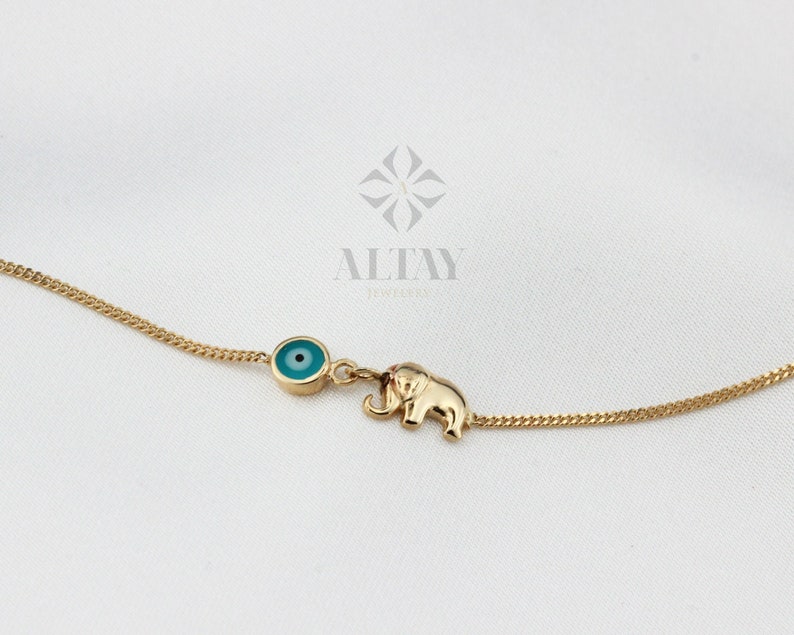 14k Solid Gold Elephant Bracelet Good Luck Charm Bracelet Etsy