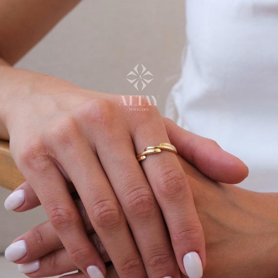 14K Gold Wave Branch Ring, Gold Twig Band, Minimalist Gold Knuckle Ring, Dainty Gold Leaf, Gold Branch Ring, Stackable Ring, Gift For Mom