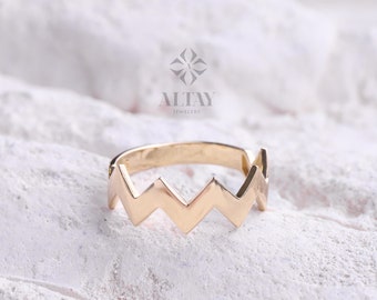 14K Gold Wave Ring, Tiny Zigzag Ring, Statement Gold Ring, Statement Marriage Ring, Curved Stacking Gold Ring, Minimal Unique Ring