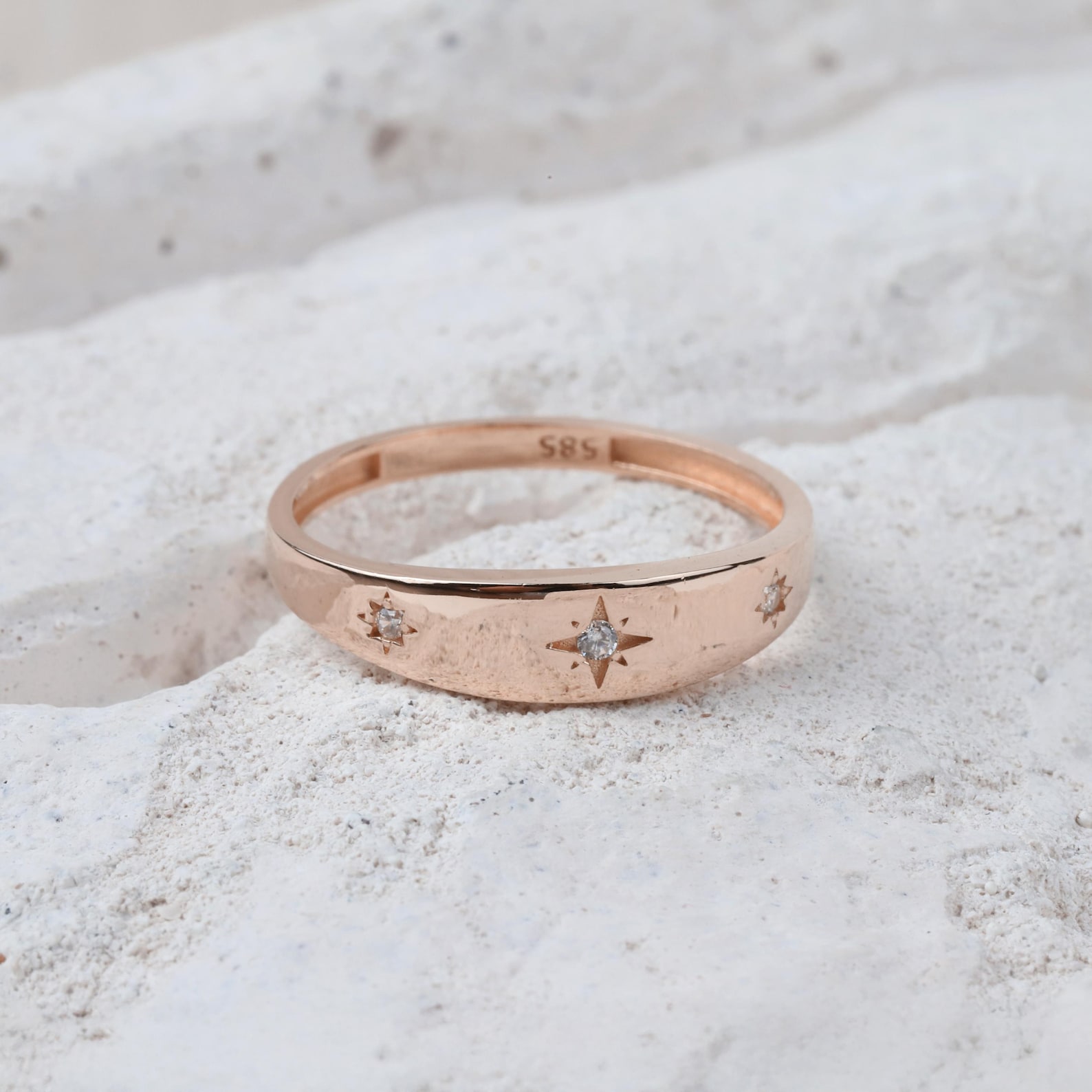 14K Gold North Star Ring, Gold Polar Star Band, Gold Cz Diamond Star ...