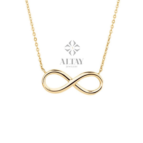 14K Solid Gold Infinity Necklace, Eternity Pendant, Minimalist Dainty Endlessness Charm, Charm Necklace, Delicate Fashion, Gift for Her