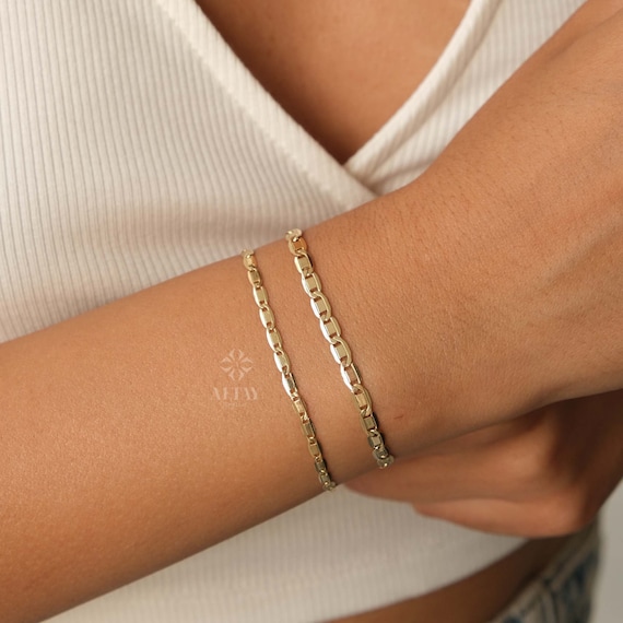 14K Gold Velentino Chain Bracelet, 2.5mm 4mm Figaro Mariner Chain, Light Tone Unisex Chain, Figaro Anklet, Layering Chain, Gift For Her Him