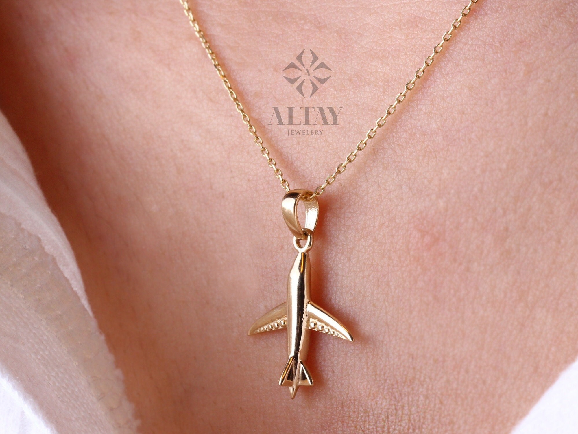 14K Gold Airplane Necklace | Travel Jewelry | Mazi + Zo 16-inch Chain