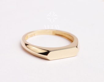 14K Gold Name Bar Ring, Small Rectangle Signet Ring, Custom Name Pinky Ring, Minimalist Engravable Stacking Ring, Personalized Monogram Ring