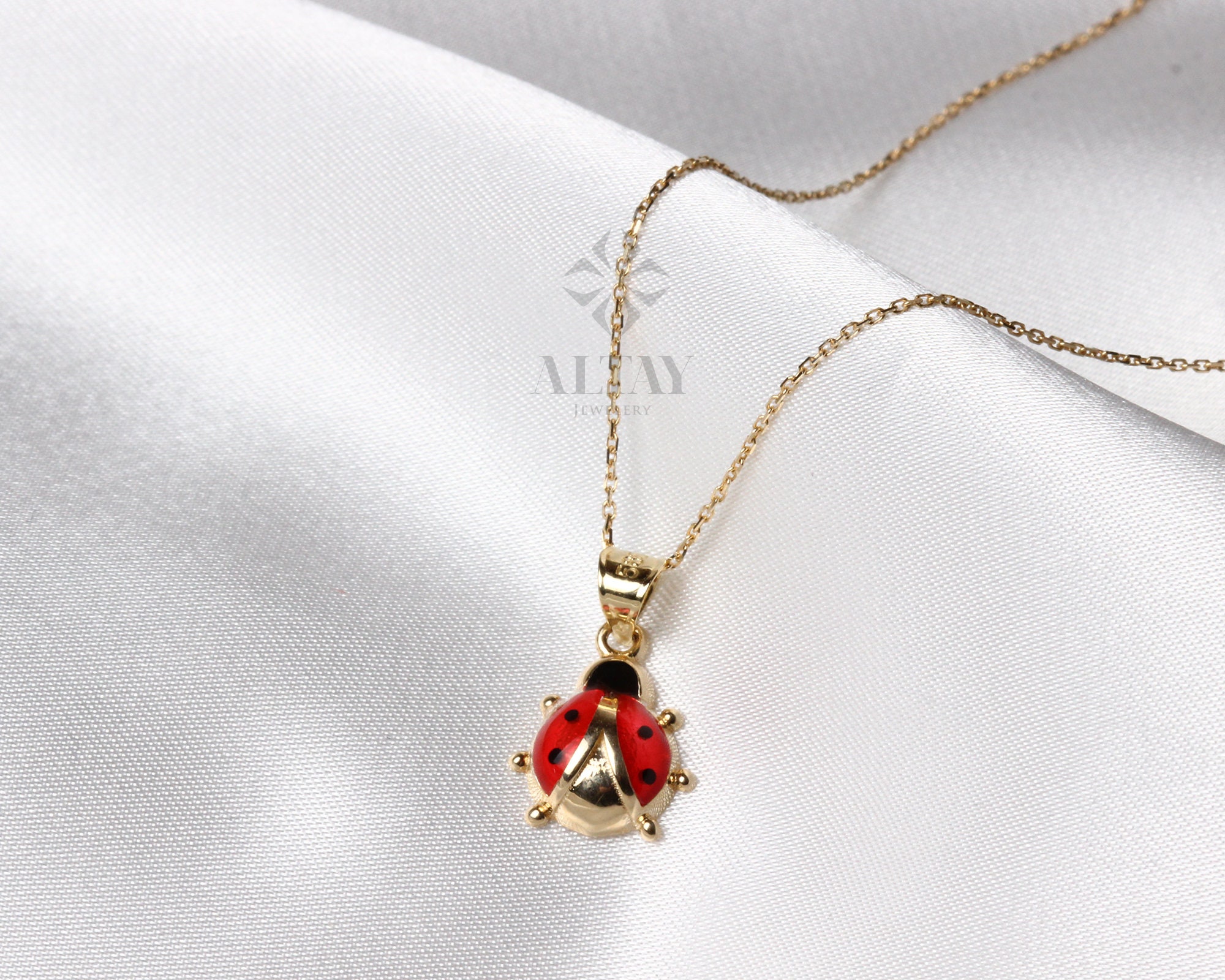 Gold Ladybug Pendant Necklace 14K Gold Dainty Animal Layering