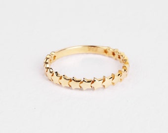 14K Gold Stern Ring, Gold Multi Sterne Ring, Starburst Minimalist Ring, kleine Astral Star Band, Stapeln zierlichen Goldring, Geschenk für sie