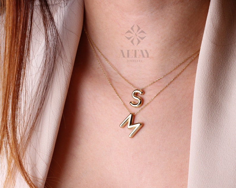 14K Gold Initial Necklace, 3D Gold Letter Necklace, Balloon Letter Pendant, Custom Personalized Necklace, Name Choker, Gift For Her Him zdjęcie 9
