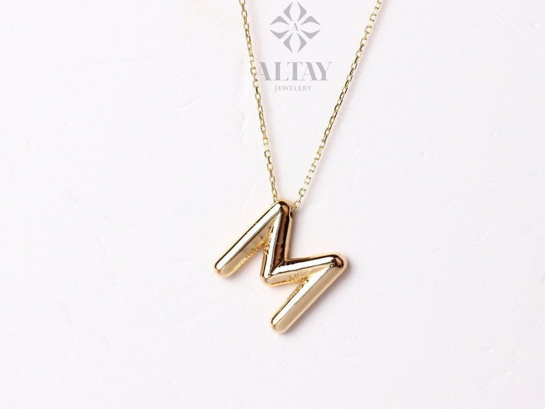 14K Gold Initial Necklace, 3D Gold Letter Necklace, Balloon Letter Pendant, Custom Personalized Necklace, Name Choker, Gift For Her Him zdjęcie 1