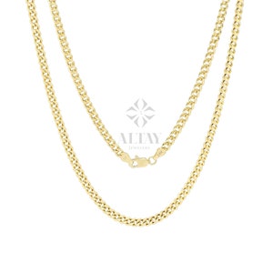 14K Gold Cuban Link Chain Necklace, 3mm Curb Chain Necklace, Miami Cuban Link Chain Choker, Gold Layered Necklace, Mens Women Necklace