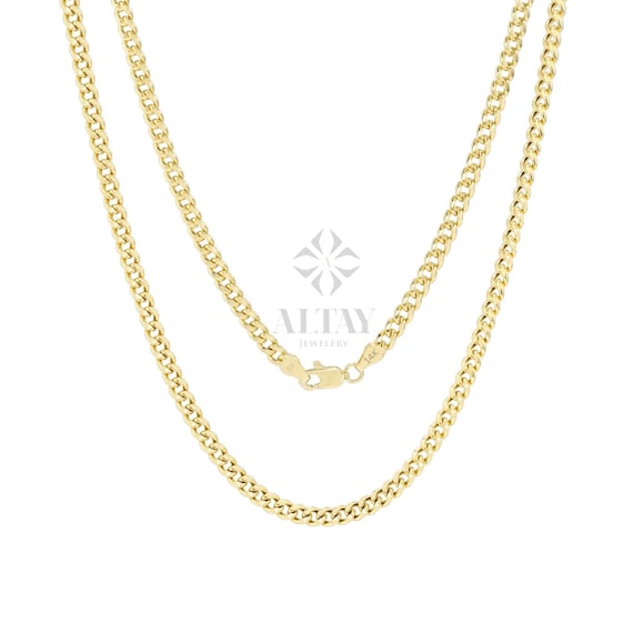 14K Gold Cuban Link Chain Necklace, 3mm Curb Chain Necklace, Miami Cuban Link Chain Choker, Gold Layered Necklace, Mens Women Necklace