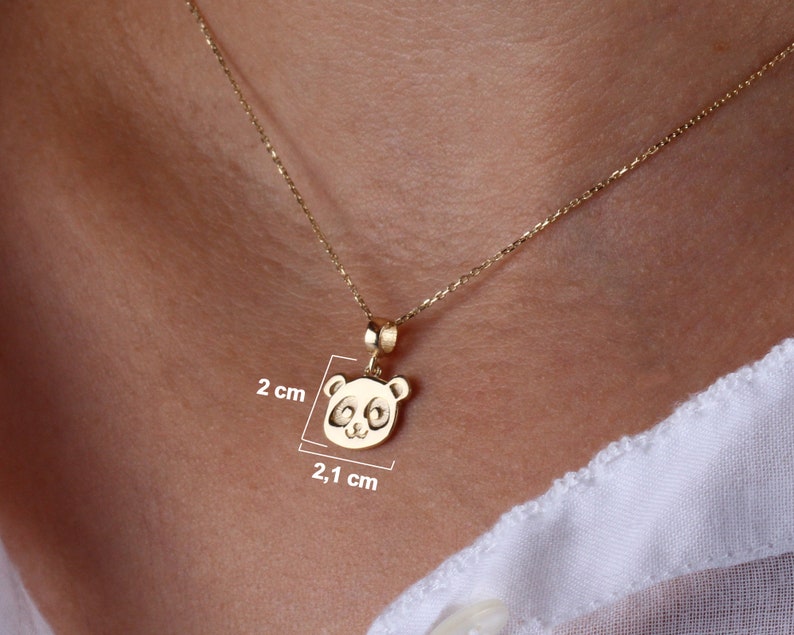 14K Gold Panda Necklace, Gold Panda Bear Pendant, Panda Face Design Choker, Animal Charm Jewelry, Unique Necklace, Luck Pendant Gift for Her zdjęcie 4