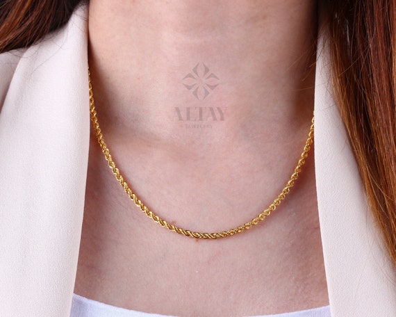 14K Gold Rope Chain Necklace 4mm 