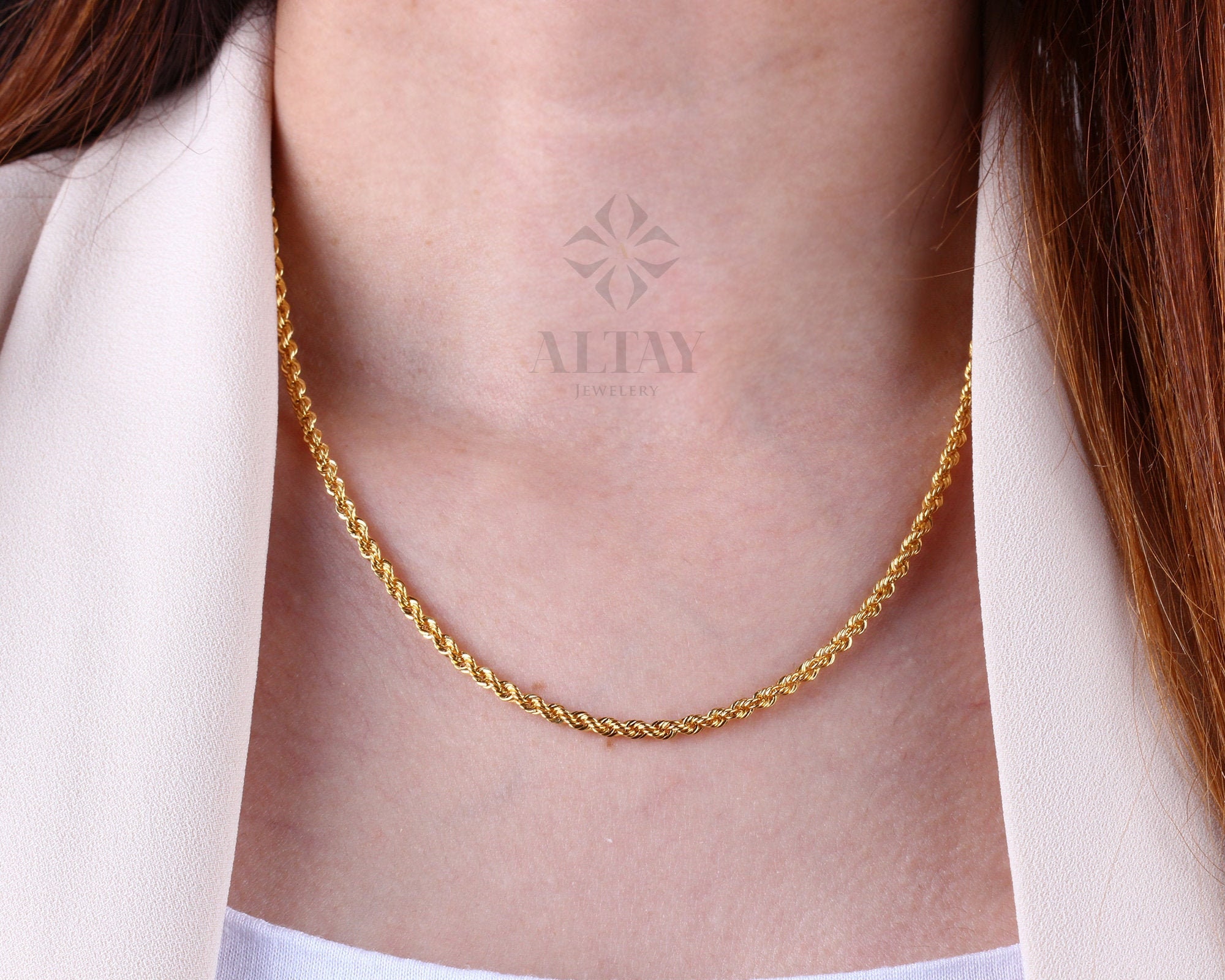 14K Gold Rope Chain Necklace 4mm 