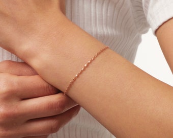 14K Gold Singapore Chain Bracelet, 1.2mm Twist Chain Bracelet, Sparkle Gold Chain Anklet, Shiny Stacking Chain Bracelet, Twisted Chain
