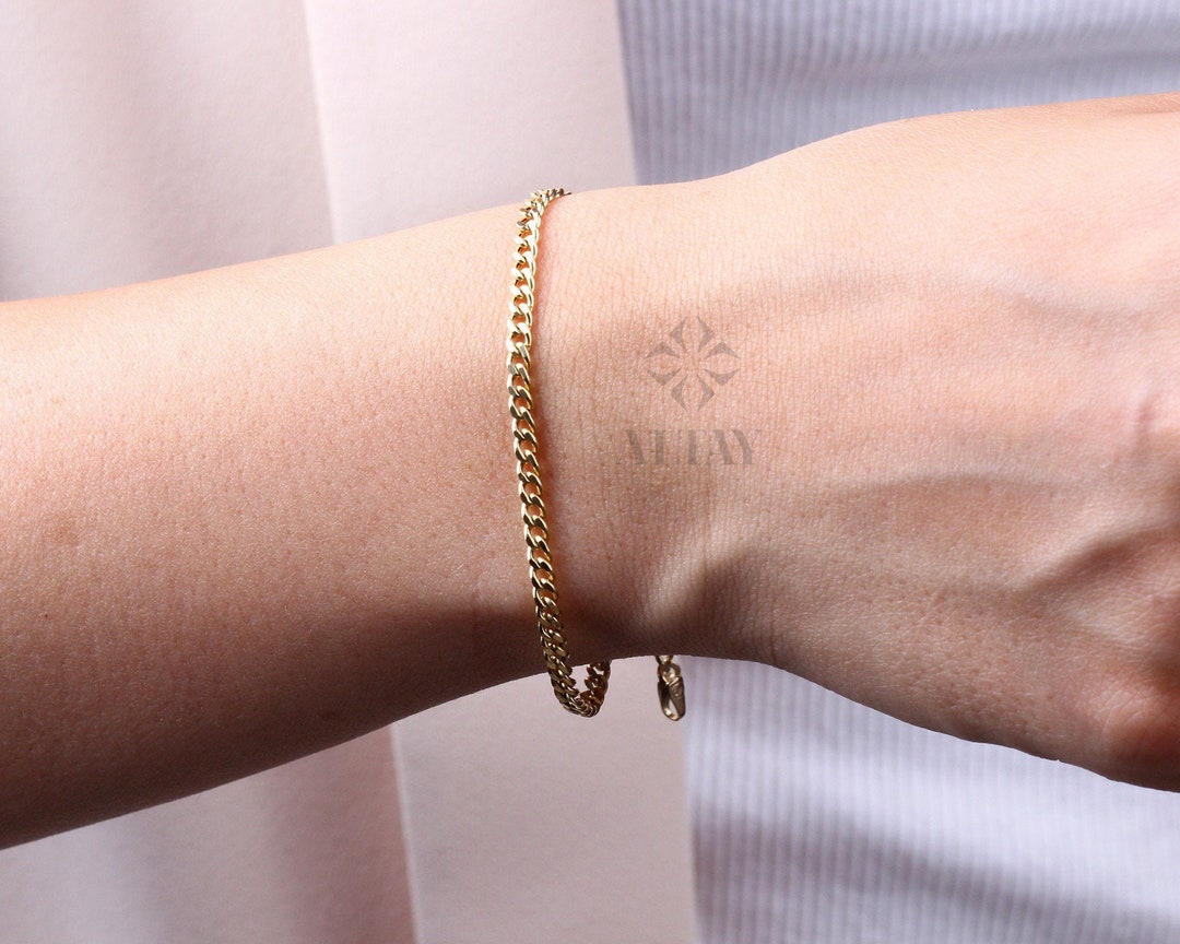 Bracciale Impilabile Donna In Oro 14K, Catena Stile Cubano Flessibile, Gioiello Regalo Per San Valentino, Festa Della Mamma, Compleanno