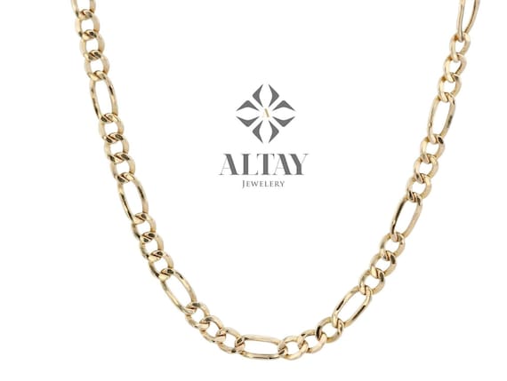 14K Gold Figaro Chain Necklace, 4MM Figaro Chain Choker, Dainty Layering Gold Necklace, Men Women Figaro Chain Necklace, Thick Link Chain
