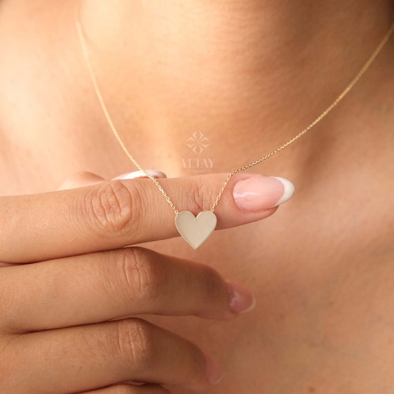 14K Gold Heart Necklace, Custom Heart Necklace, Personalized Gold Necklace, Heart Charm Pendant, Gold Love Necklace, Engrevable Charm