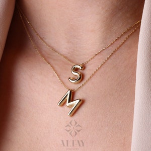 14K Gold Initial Necklace, 3D Gold Letter Necklace, Balloon Letter Pendant, Custom Personalized Necklace, Name Choker, Gift For Her Him zdjęcie 4