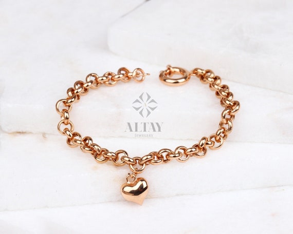 Cadena de oro de 14 quilates de 5 mm pulsera de dijes de - Etsy España