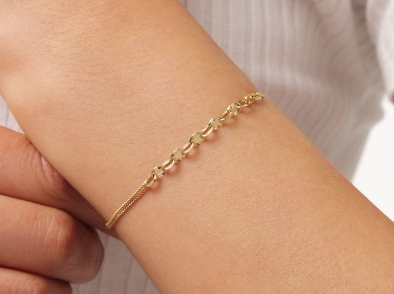 14K Gold Oval Chain Bracelet, 1.1mm Cuban Chain Bracelet, Sparkle Chain Bracelet, Half Paperclip Bracelet, Minimalist Stacking Bracelet