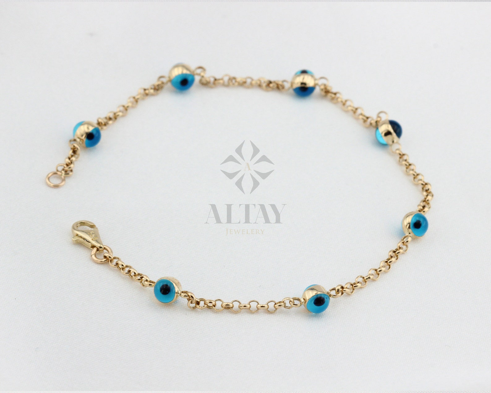 14K Gold Evil Eye Bracelet Gold Chain Bracelet Evil Eye Etsy