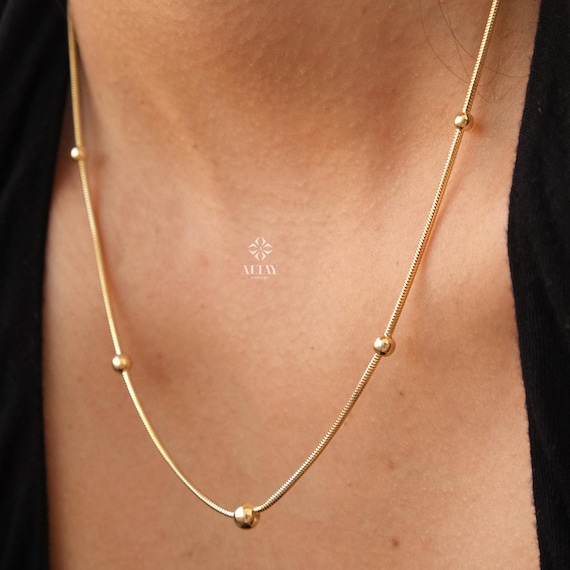 14K Gold Bead Chain Necklace, Satellite Snake Chain Balls Necklace, Multi Balls Snake Chain Necklace, Minimalist Necklace, Gift For Her