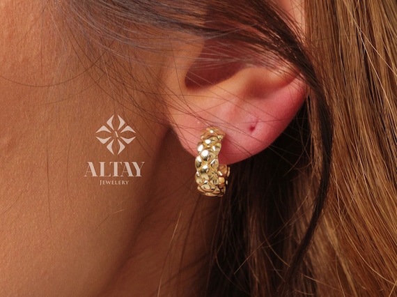 14K Gold Popcorn Huggie Hoops, Tiny Beaded Huggie Hoops, Bold Statement Earrings, Dainty Gold Ball Hoops, Minimalist Helix Piercing Hoops