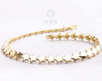 14K Gold Star Bracelet, Gold Multi Stars Bracelet, Dainty Celestial Jewelry, Minimalist Star Charm Bracelet, Anniversary Gift For Her