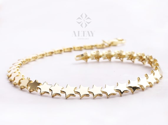 14K Gold Star Bracelet, Gold Multi Stars Bracelet, Dainty Celestial Jewelry, Minimalist Star Charm Bracelet, Anniversary Gift For Her