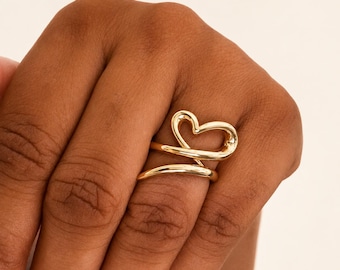 14K Gold Heart Ring, Heart Love Ring, Small Promise Ring, Open Stackable Heart Ring, Dainty Gold Ring, Heart Wedding Ring, Gift For Her