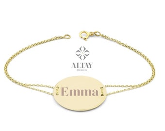 14K Gold Custom Name Bracelet, Engraved Number Bracelet, Personalized Initial Disc Bracelet, ID Bracelet, Disk Tag Friendship Bracelet