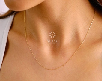 14K Gold Chain Necklace, 1.1mm Cable Chain, Long Gold Chain Necklace, Gold Delicate Choker, Layering Thin Chain, Simple Dainty Necklace