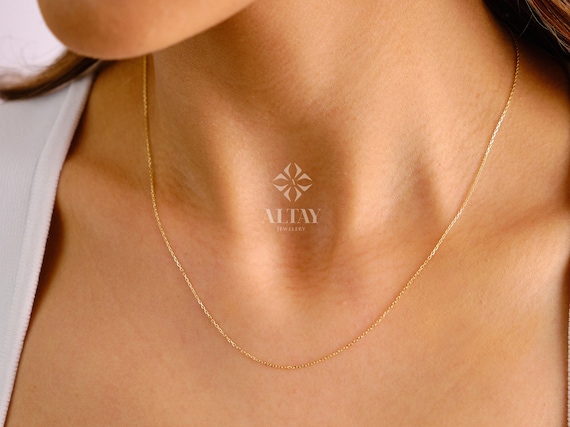 14K Gold Chain Necklace, 1.1mm Cable Chain, Long Gold Chain Necklace, Gold Delicate Choker, Layering Thin Chain, Simple Dainty Necklace