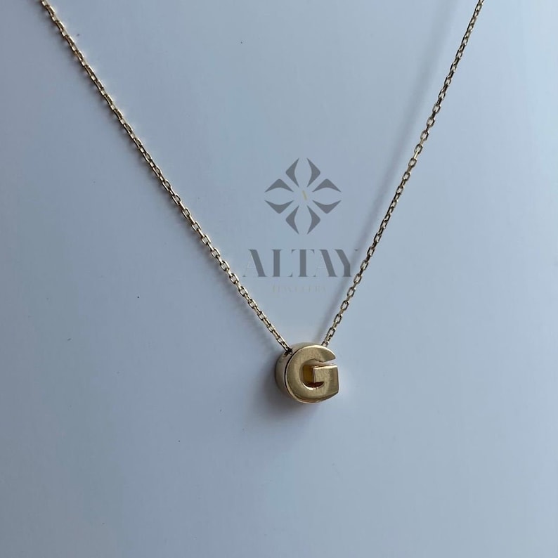 14K Solid Gold Initial Necklace, Letter Pendant Choker, Minimal Letter Charm, Name Necklace, Dainty Personalized Pendant, Gift For her zdjęcie 6